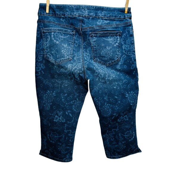 Chicos Womens Pull On Jeggings Capri Floral Blue Print Stretch Denim Size 1 | 8 - Picture 7 of 11